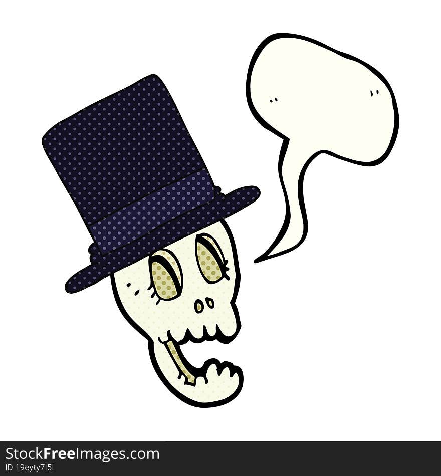 comic book speech bubble cartoon skull wearing top hat