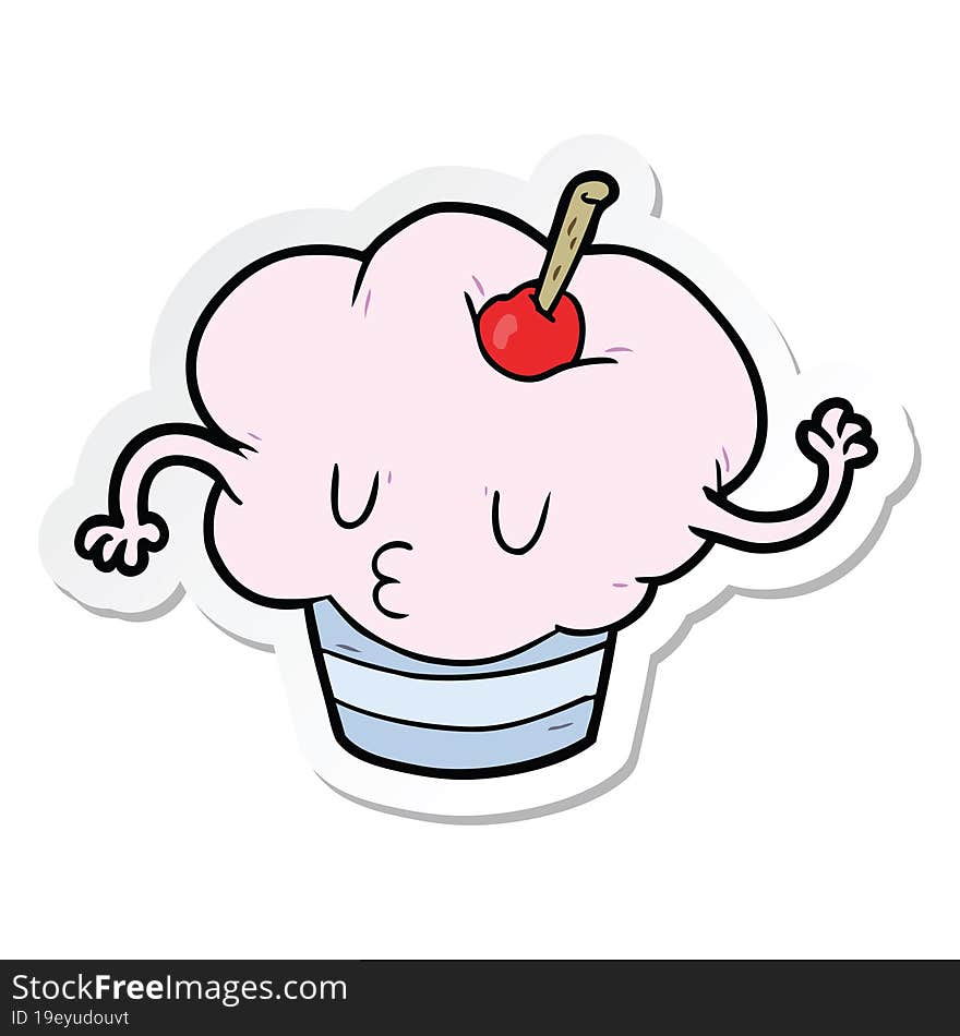 Sticker Of A Cartoon Cupcake