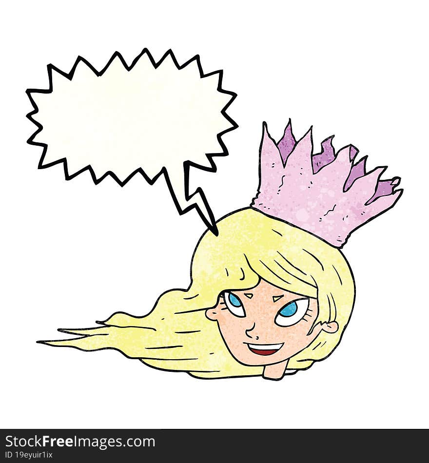 freehand drawn texture speech bubble cartoon woman with blowing hair