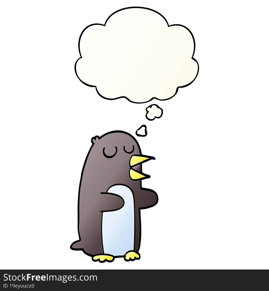 cartoon penguin and thought bubble in smooth gradient style