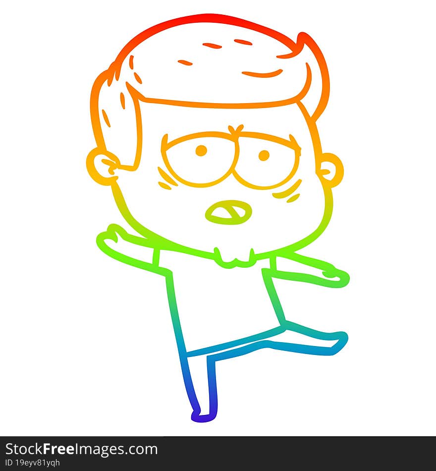 rainbow gradient line drawing of a cartoon tired man