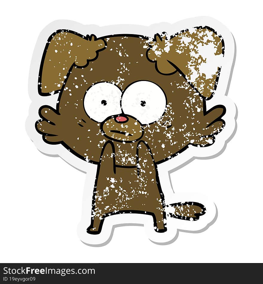 distressed sticker of a nervous dog cartoon