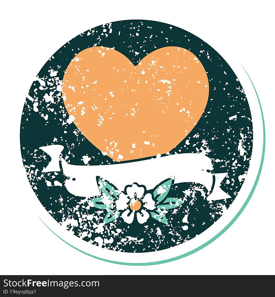 iconic distressed sticker tattoo style image of a heart and banner. iconic distressed sticker tattoo style image of a heart and banner