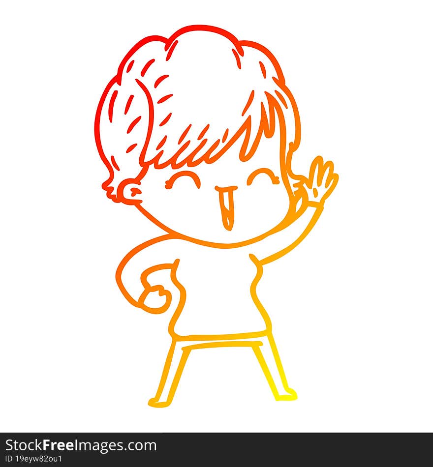 warm gradient line drawing of a cartoon laughing woman