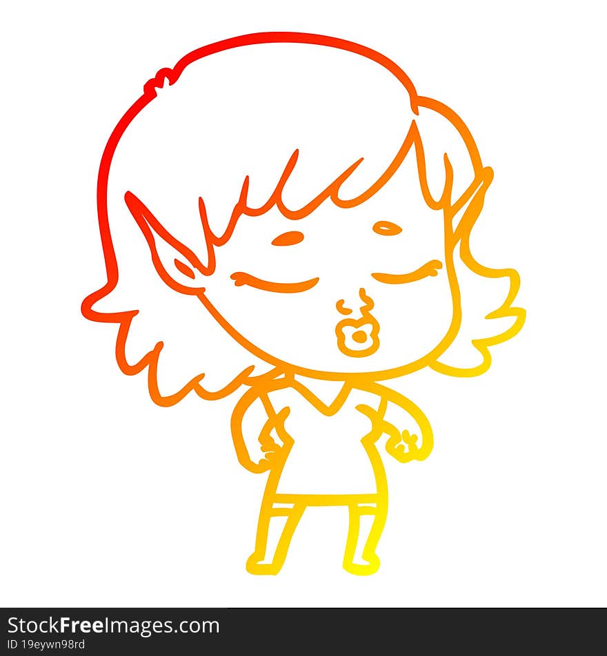 warm gradient line drawing pretty cartoon elf girl