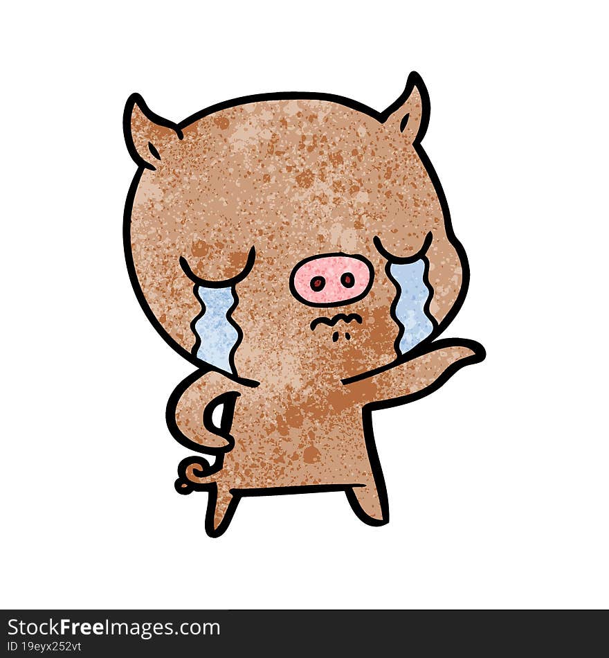 cartoon pig crying pointing. cartoon pig crying pointing