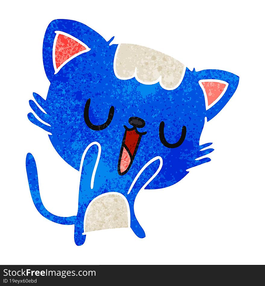 freehand drawn retro cartoon of cute kawaii cat