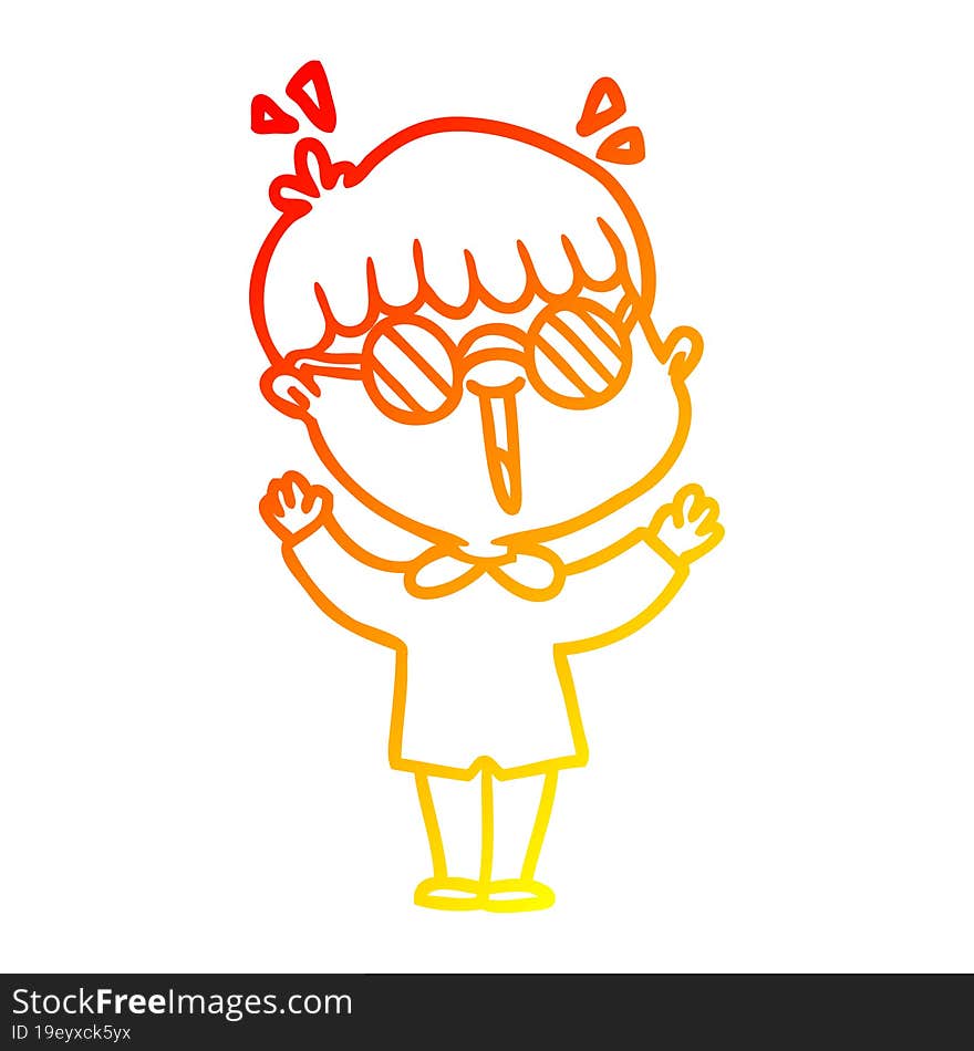 warm gradient line drawing of a cartoon boy wearing spectacles