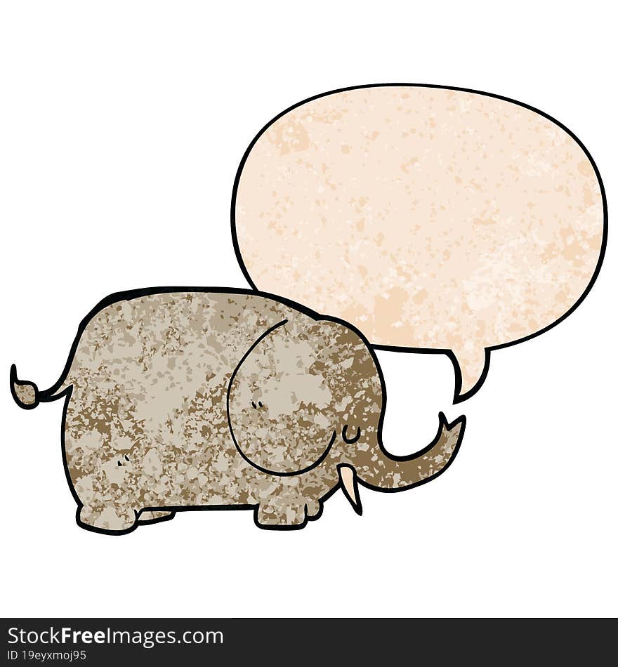 Cartoon Elephant And Speech Bubble In Retro Texture Style