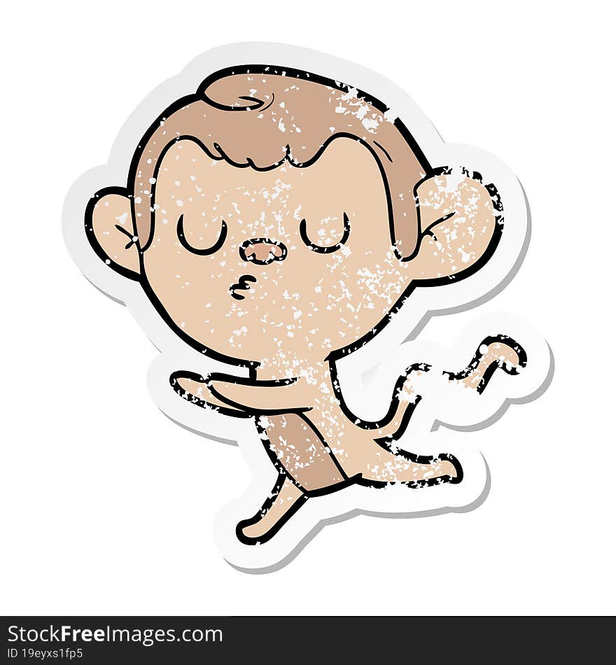 distressed sticker of a cartoon monkey