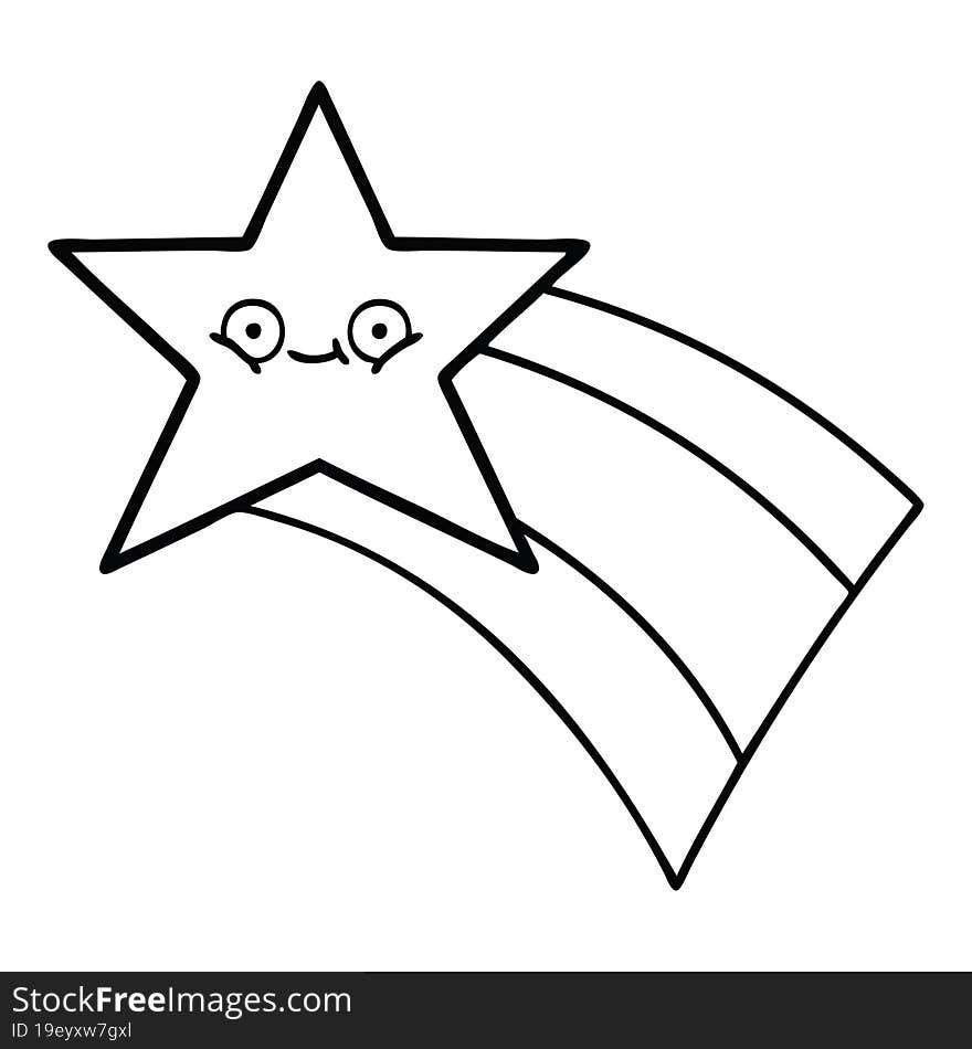 line drawing cartoon of a shooting rainbow star