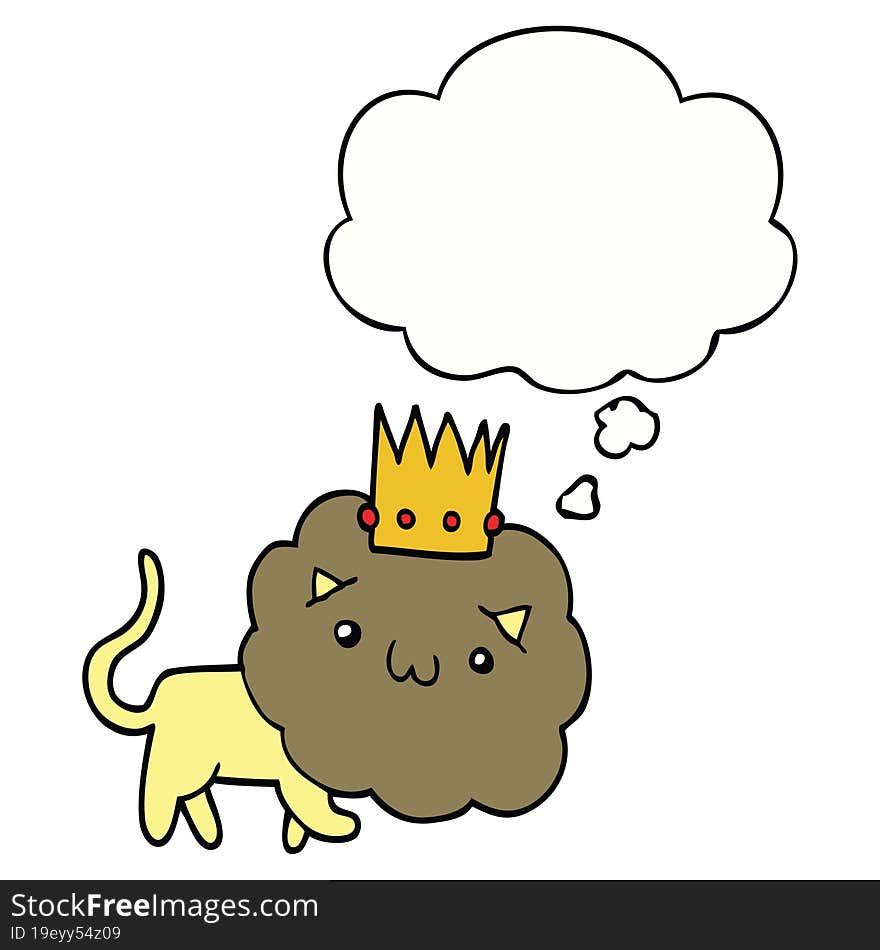 cartoon lion with crown and thought bubble