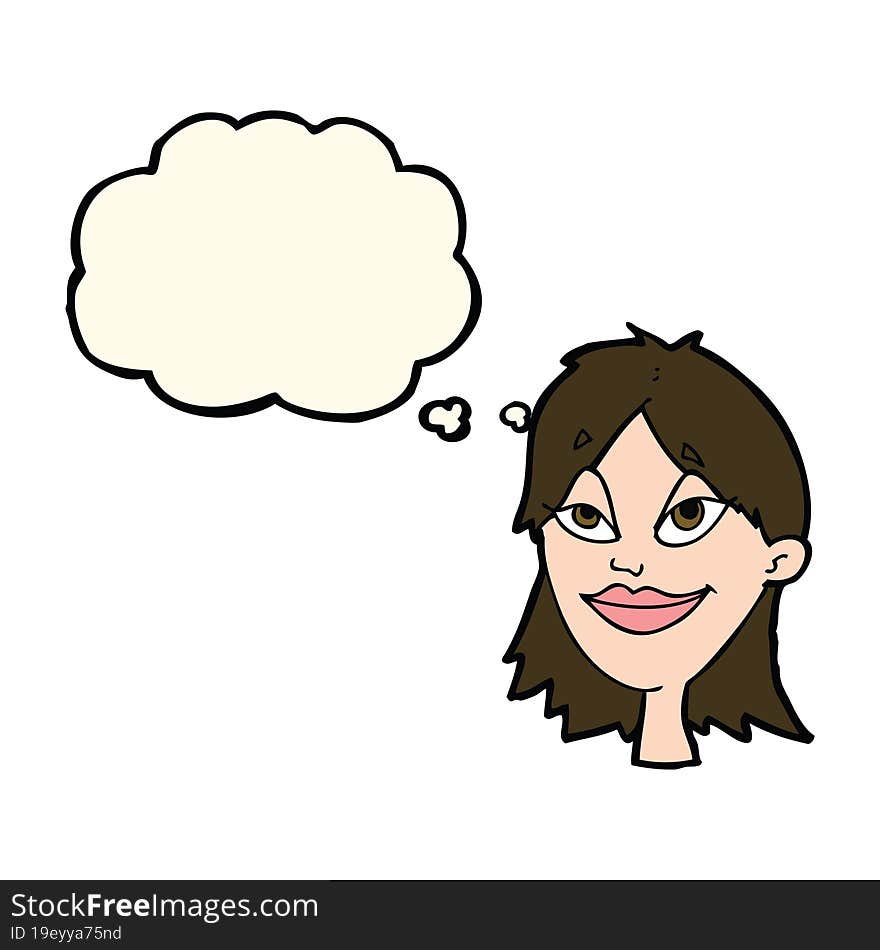 Cartoon Happy Woman With Thought Bubble