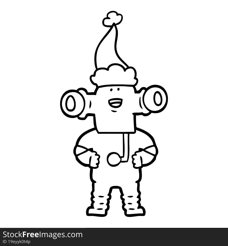 friendly hand drawn line drawing of a alien wearing santa hat. friendly hand drawn line drawing of a alien wearing santa hat