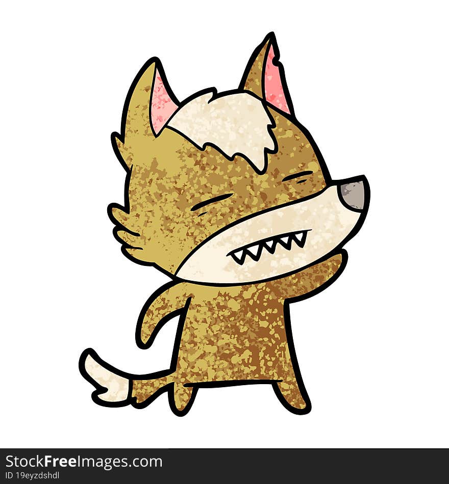 cartoon wolf waving showing teeth. cartoon wolf waving showing teeth