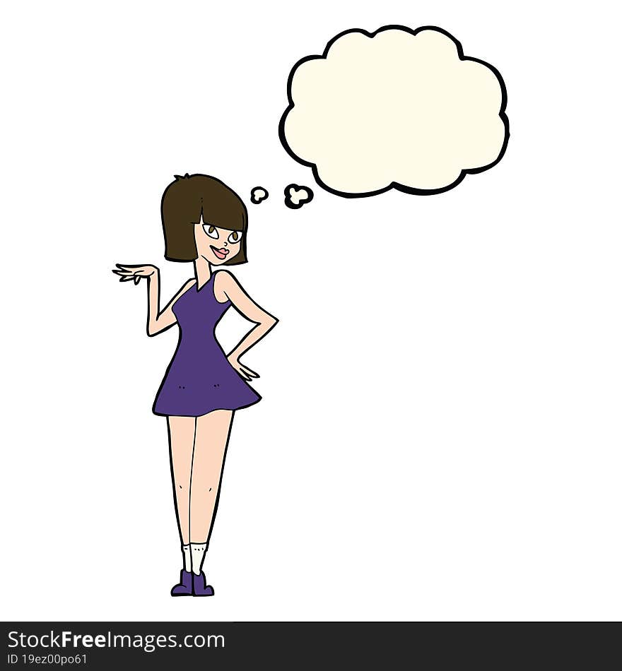 cartoon pretty woman with thought bubble