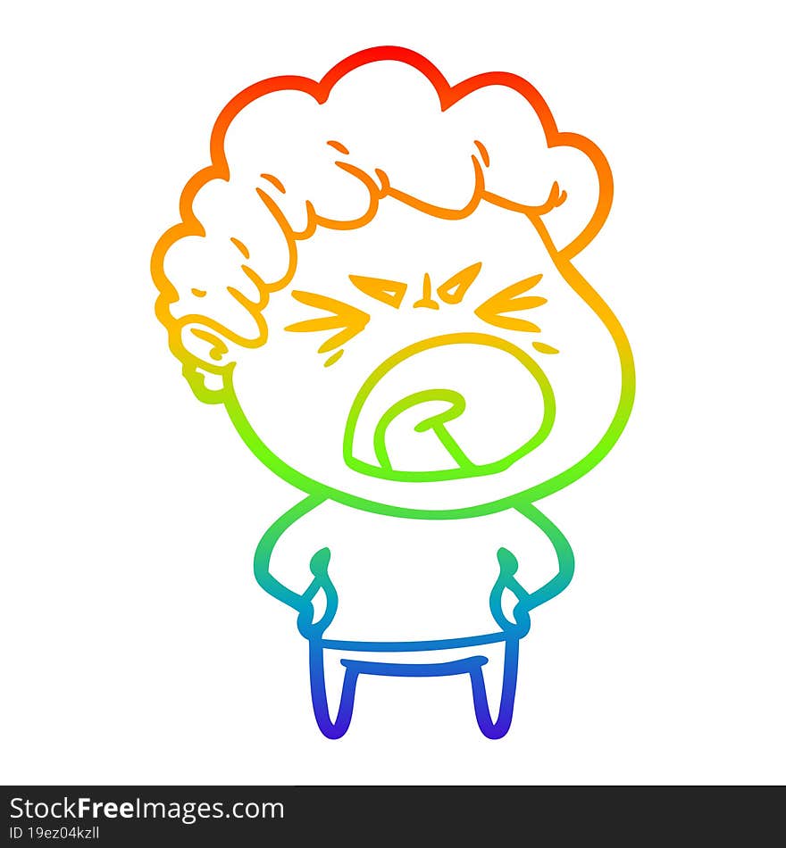 rainbow gradient line drawing cartoon furious man