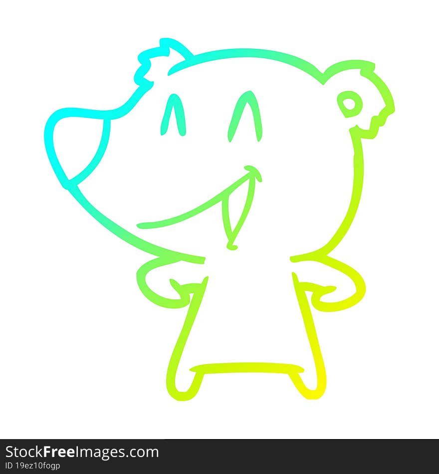 cold gradient line drawing of a laughing bear cartoon