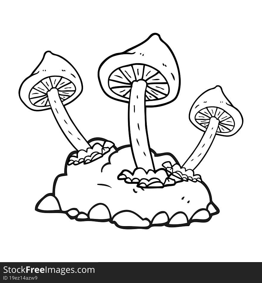 black and white cartoon mushrooms growing