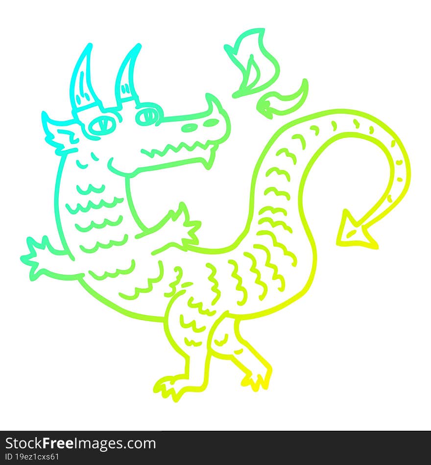 cold gradient line drawing cartoon dragon