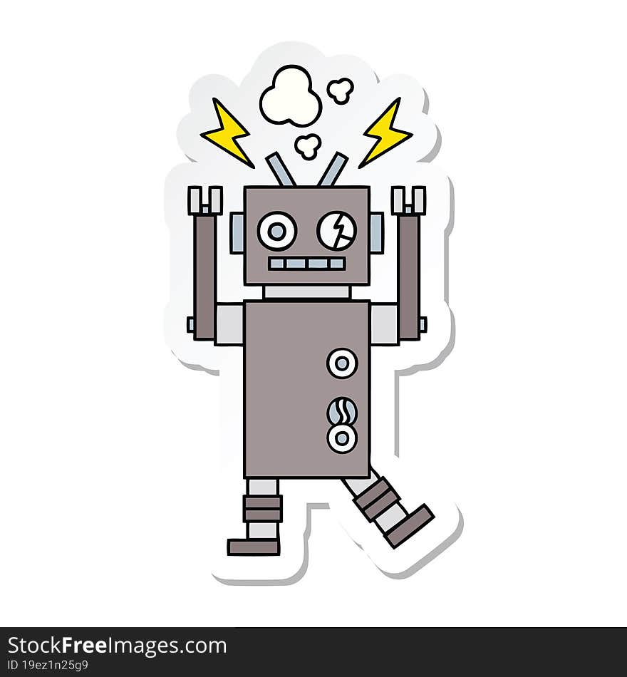 sticker of a cute cartoon malfunctioning robot