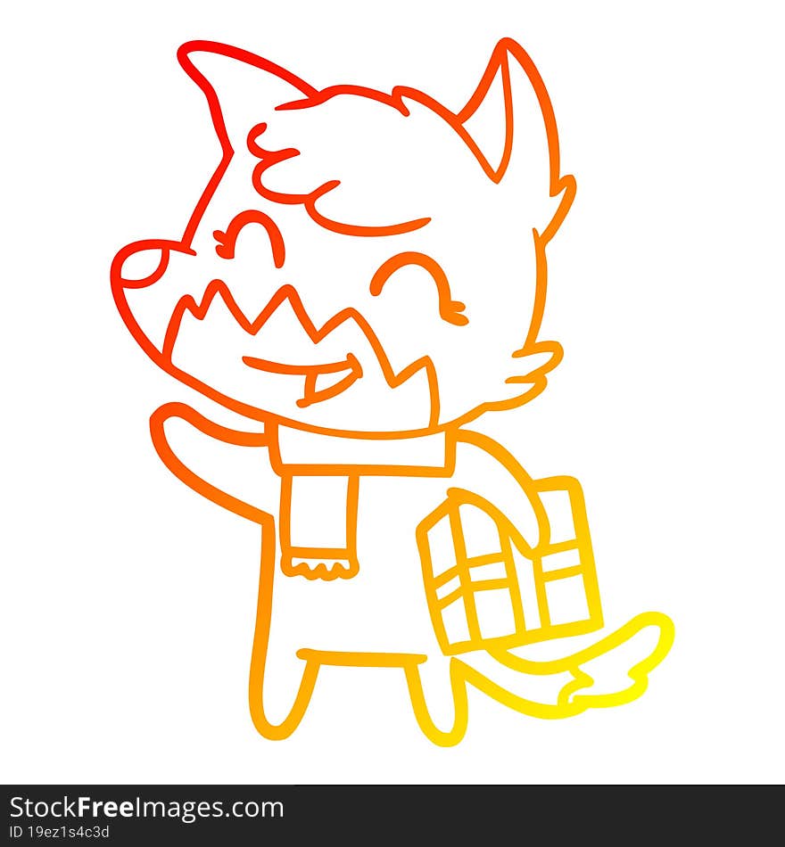 warm gradient line drawing happy cartoon fox