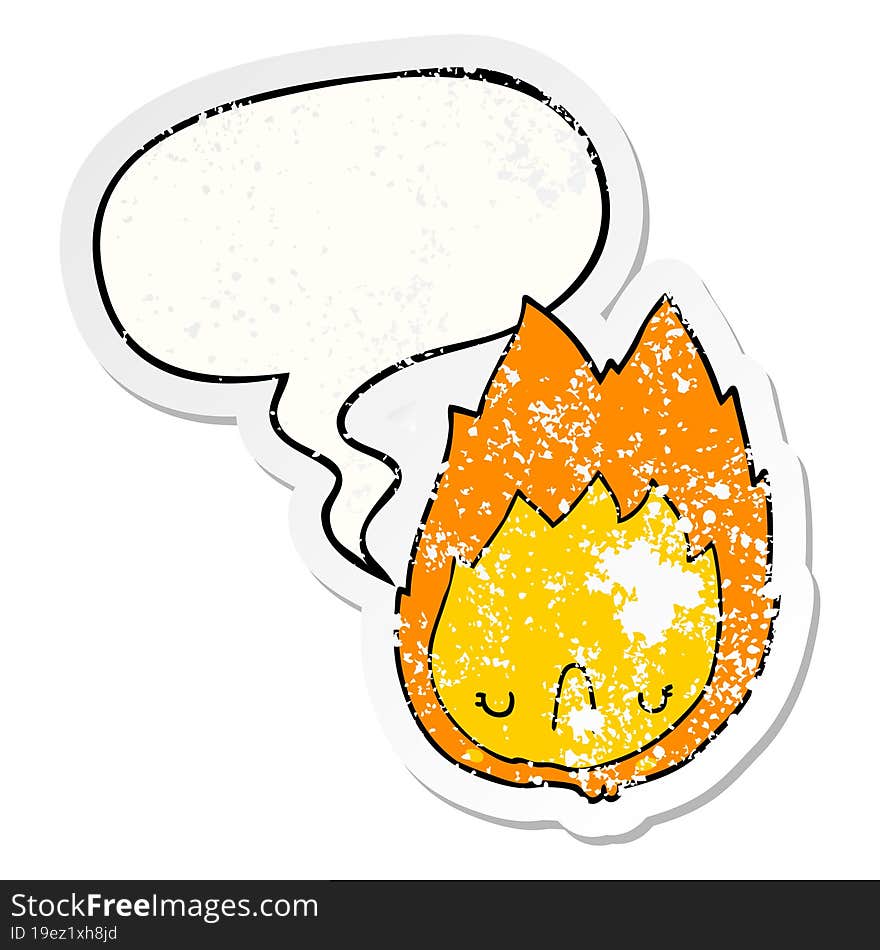 cartoon unhappy flame and speech bubble distressed sticker