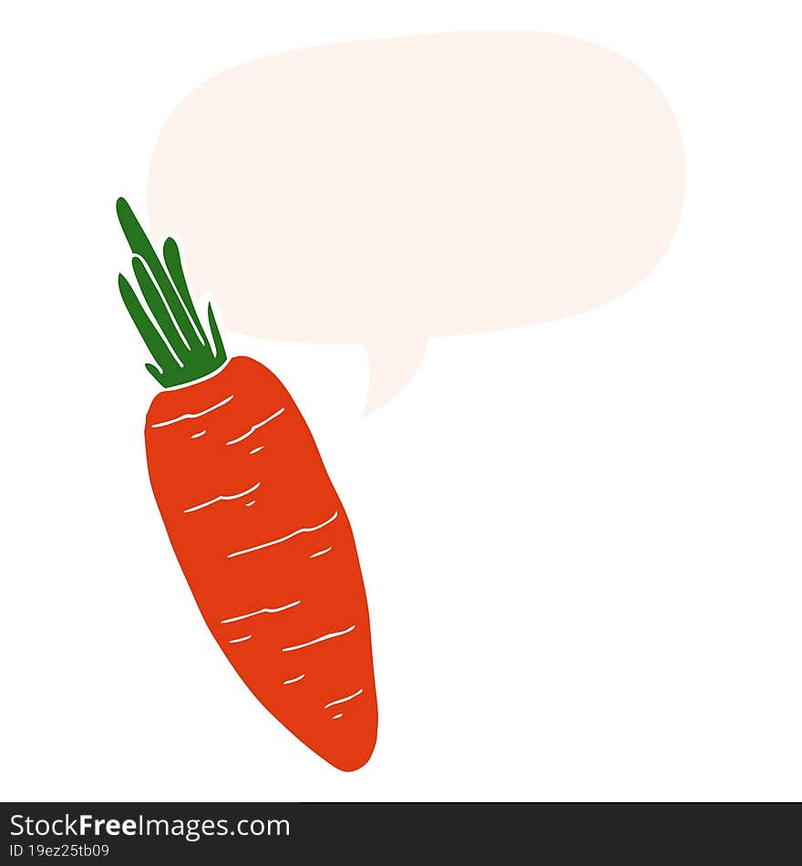 cartoon carrot with speech bubble in retro style