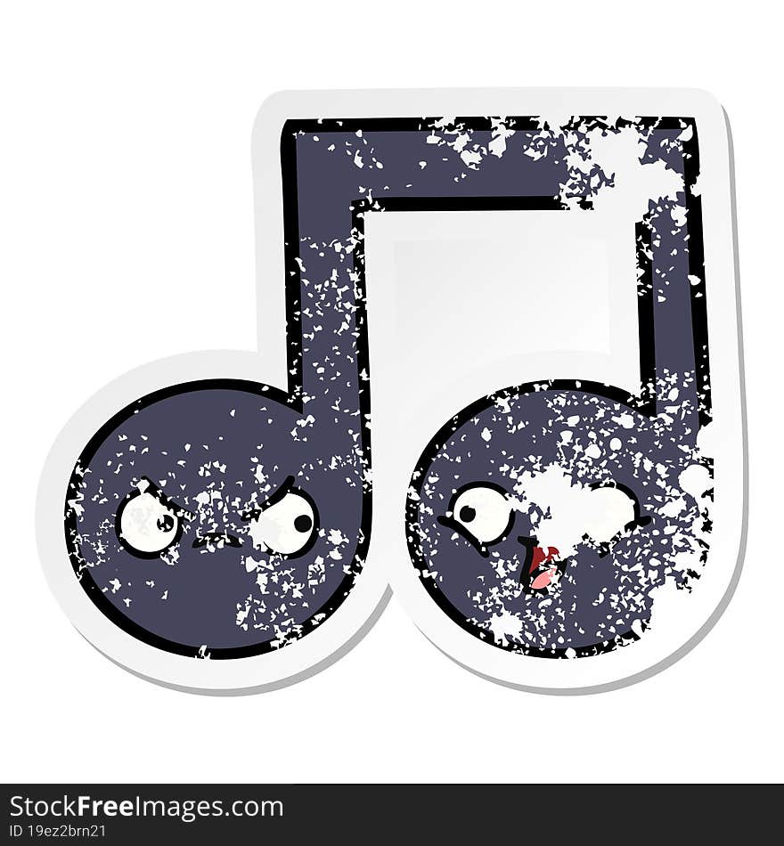 distressed sticker of a cute cartoon musical note