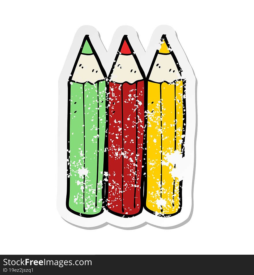 retro distressed sticker of a cartoon coloring pencils