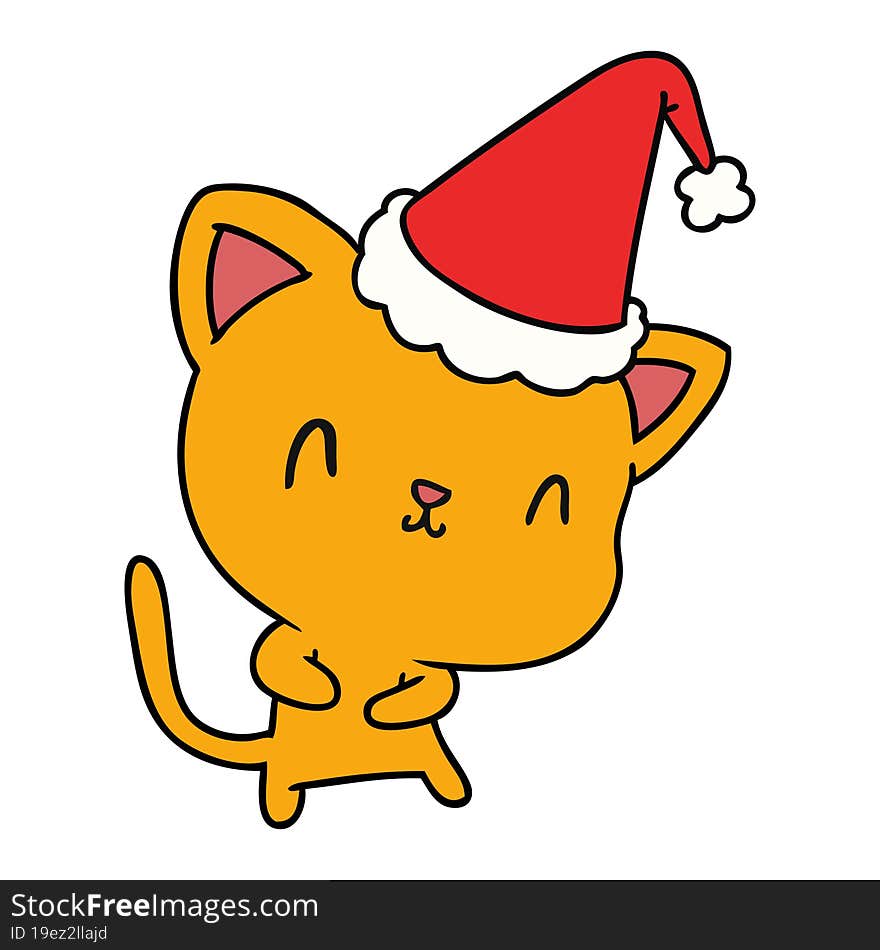 hand drawn christmas cartoon of kawaii cat