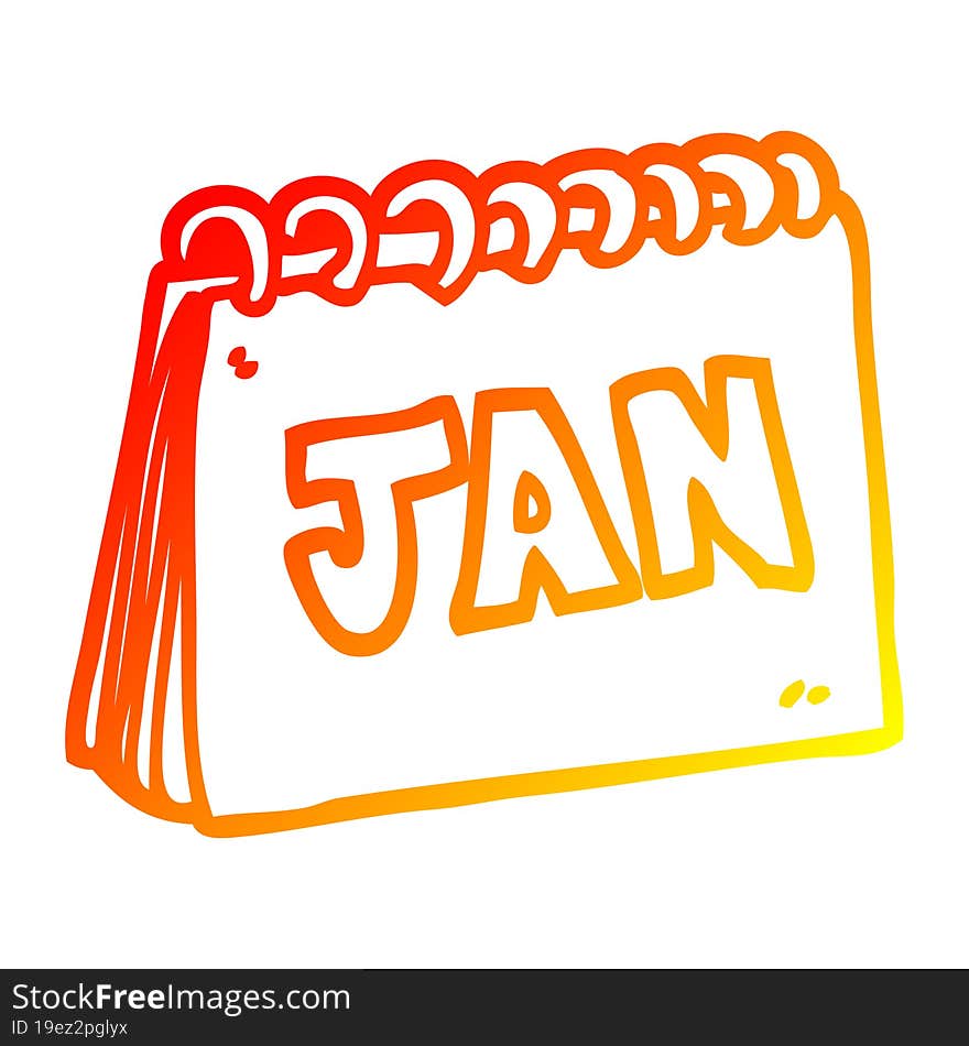 warm gradient line drawing of a cartoon calendar showing month of january