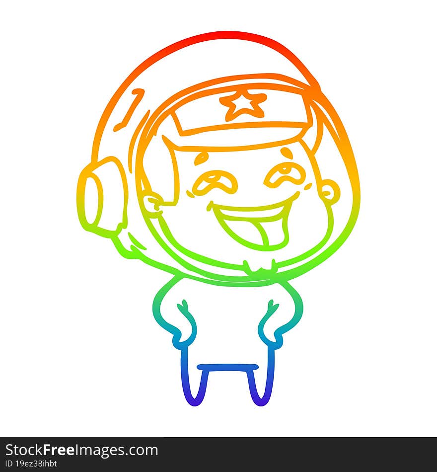 rainbow gradient line drawing cartoon laughing astronaut