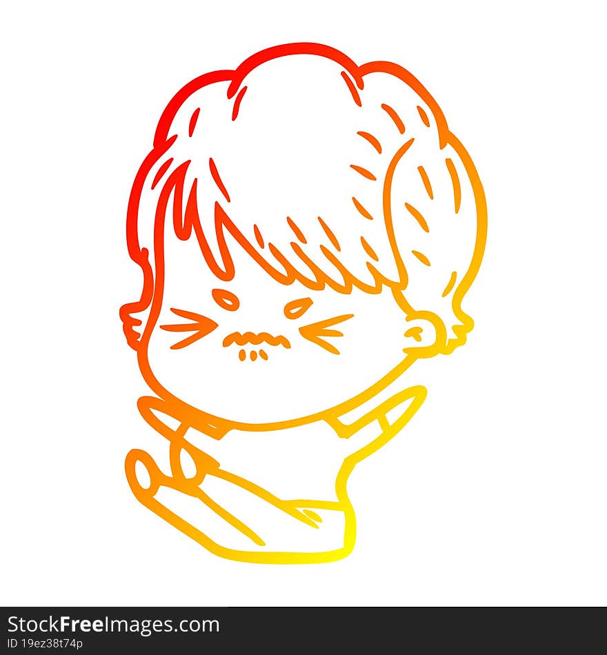 warm gradient line drawing cartoon frustrated woman