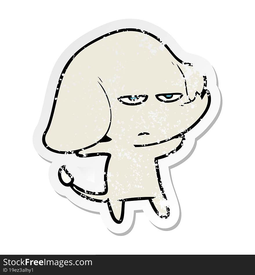 distressed sticker of a annoyed cartoon elephant