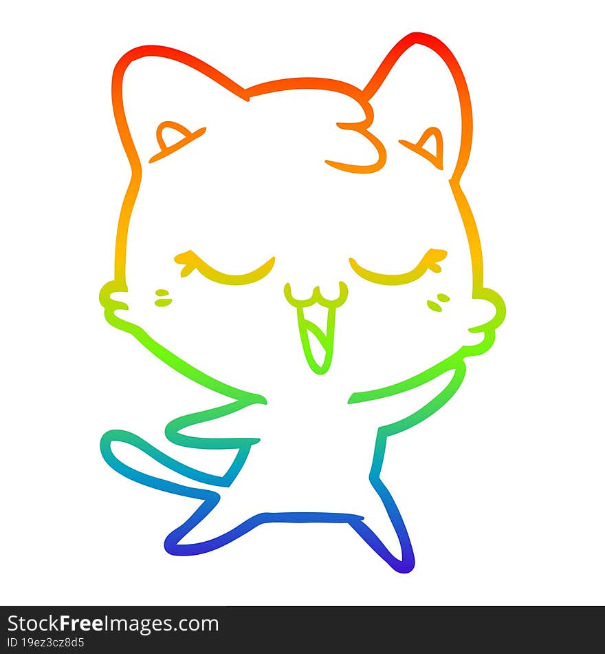 rainbow gradient line drawing of a happy cartoon cat