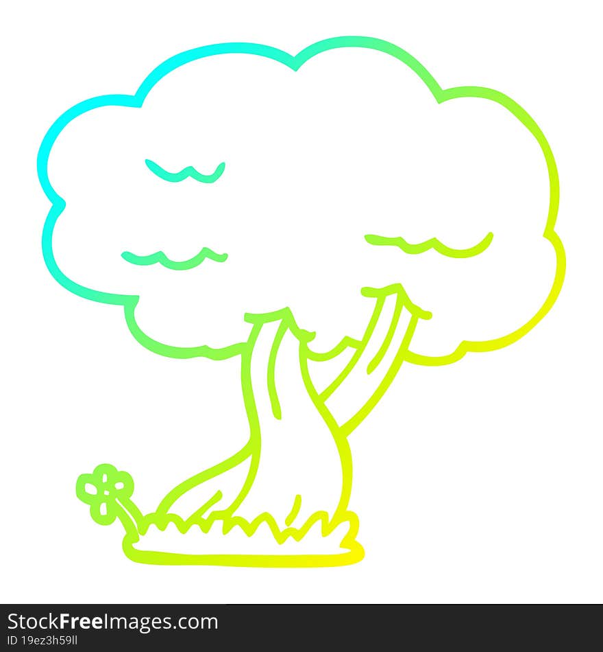 cold gradient line drawing cartoon tree