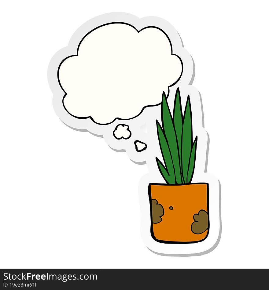 cartoon house plant and thought bubble as a printed sticker