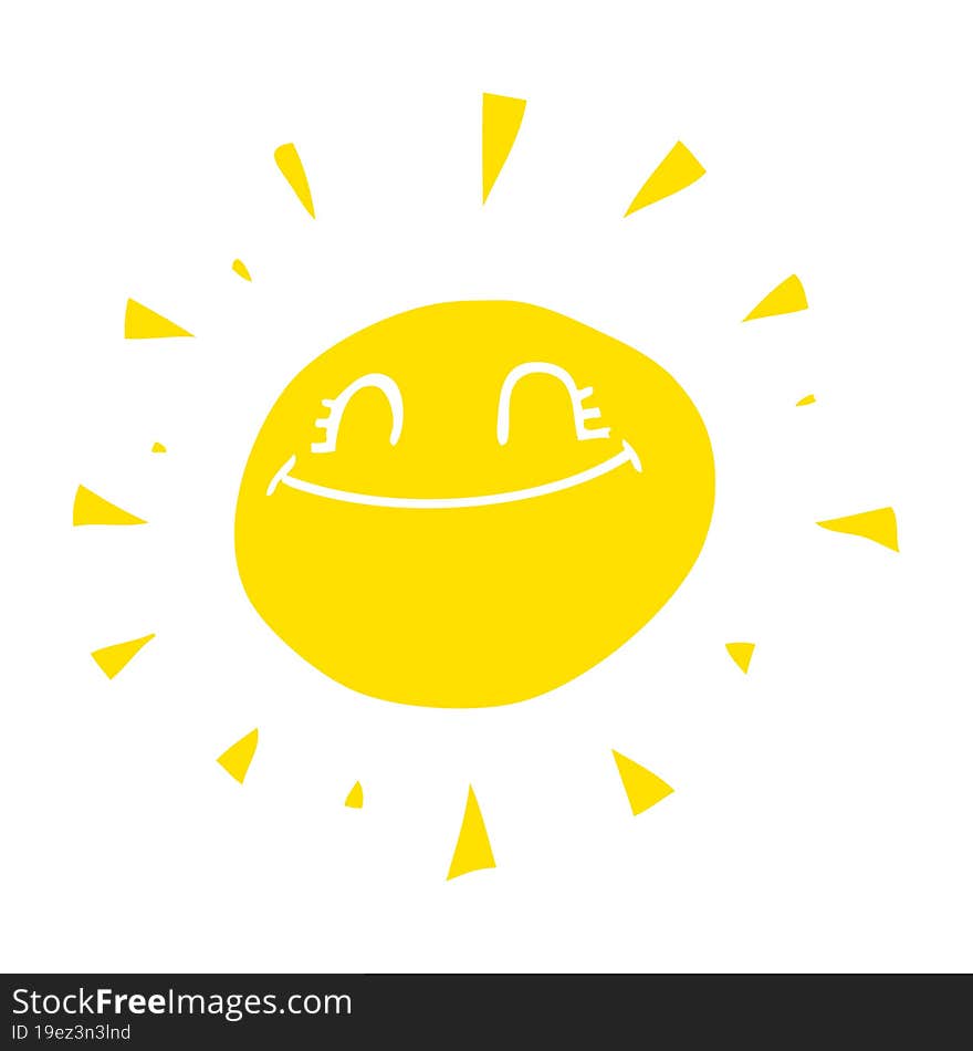 Happy Flat Color Illustration Of A Cartoon Sun