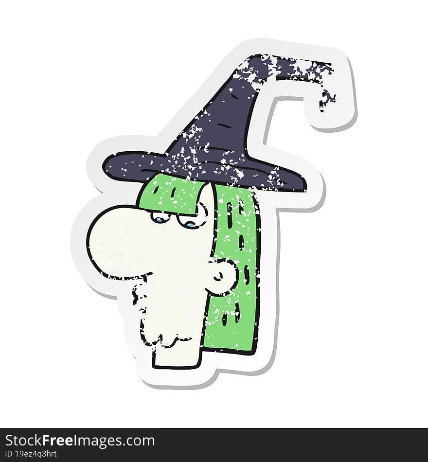 retro distressed sticker of a cartoon witch head