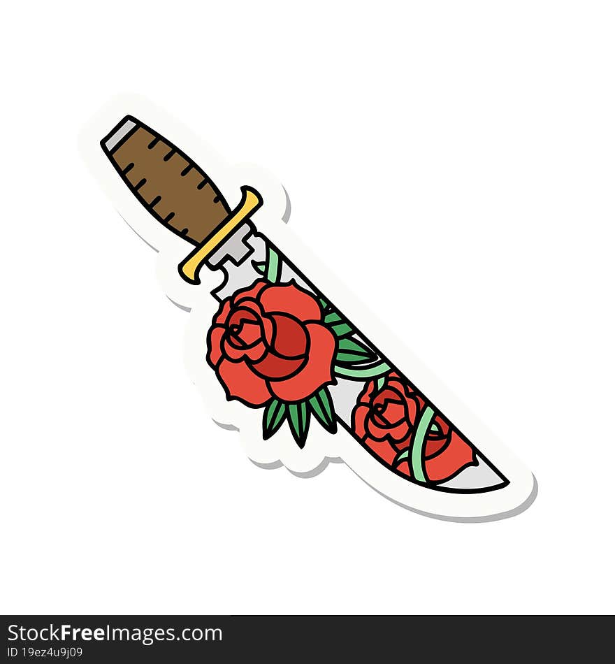 Tattoo Style Sticker Of A Dagger And Flowers