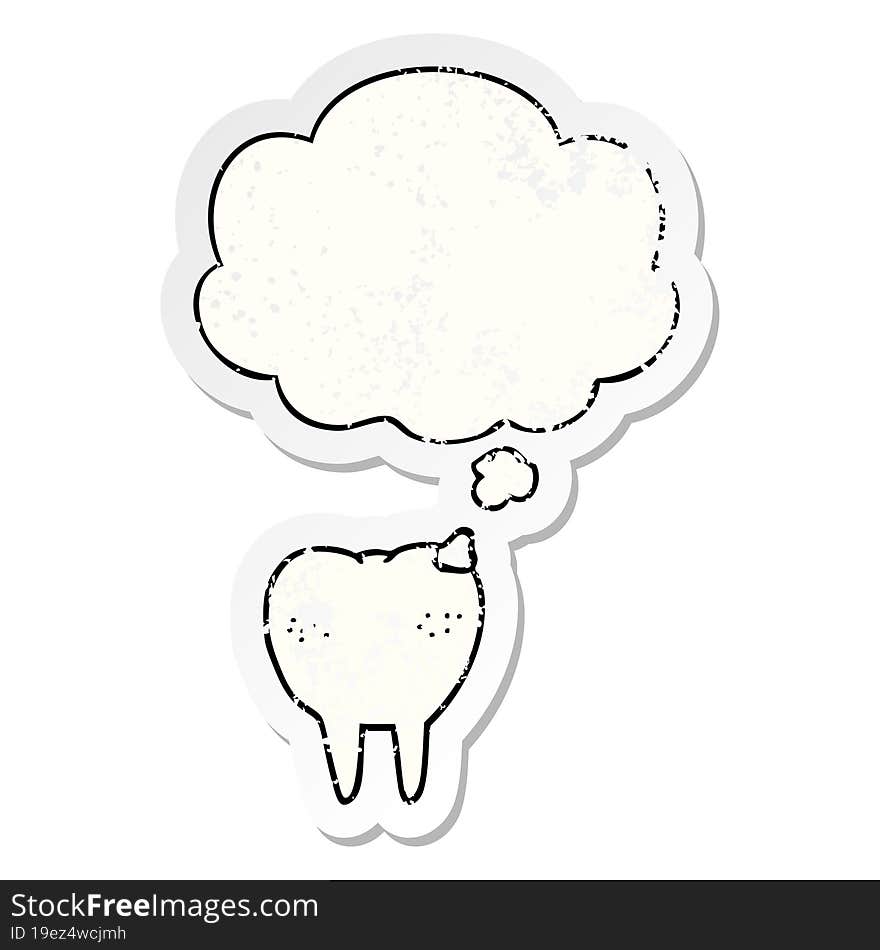 cartoon tooth and thought bubble as a distressed worn sticker