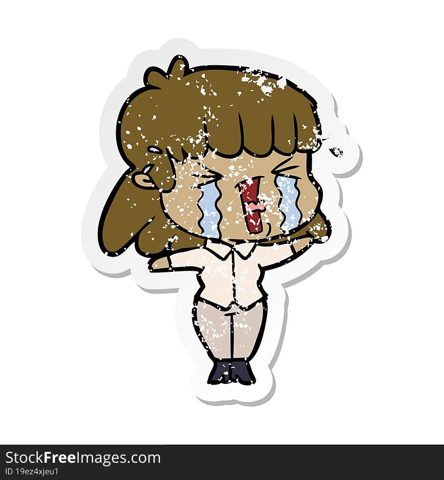 distressed sticker of a cartoon woman in tears