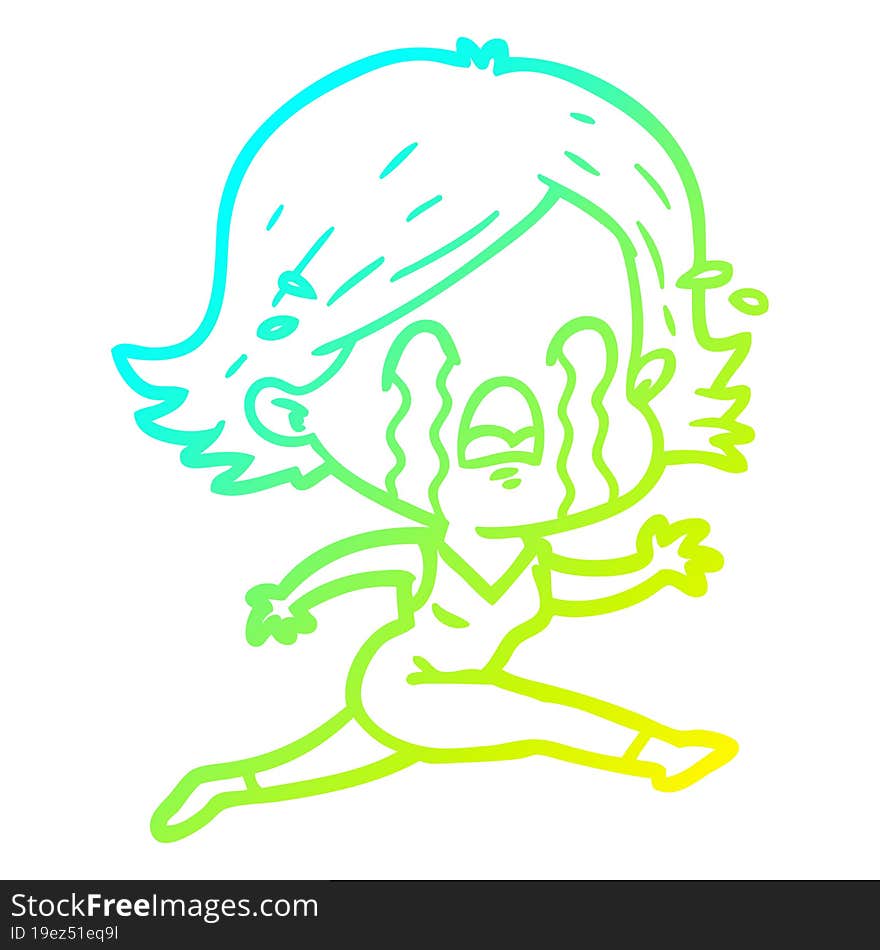 cold gradient line drawing of a cartoon woman crying