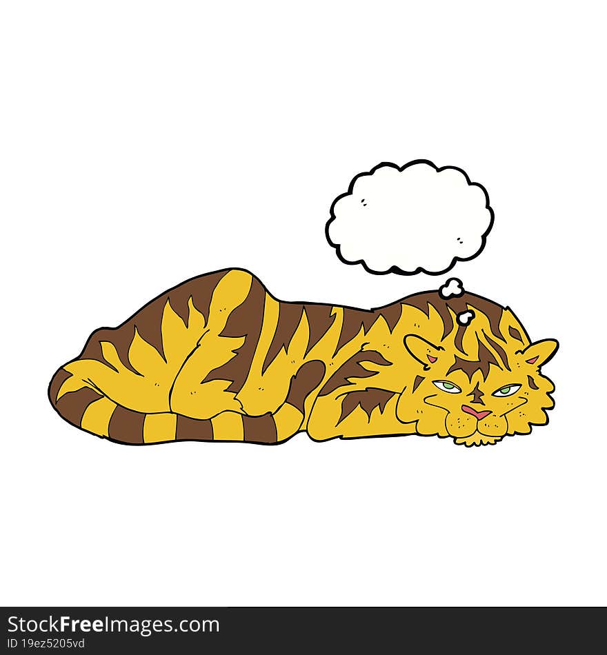 Cartoon Resting Tiger With Thought Bubble