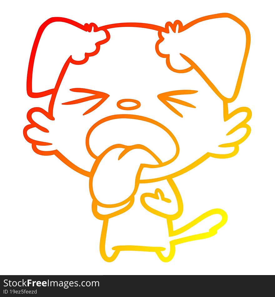 warm gradient line drawing of a cartoon disgusted dog