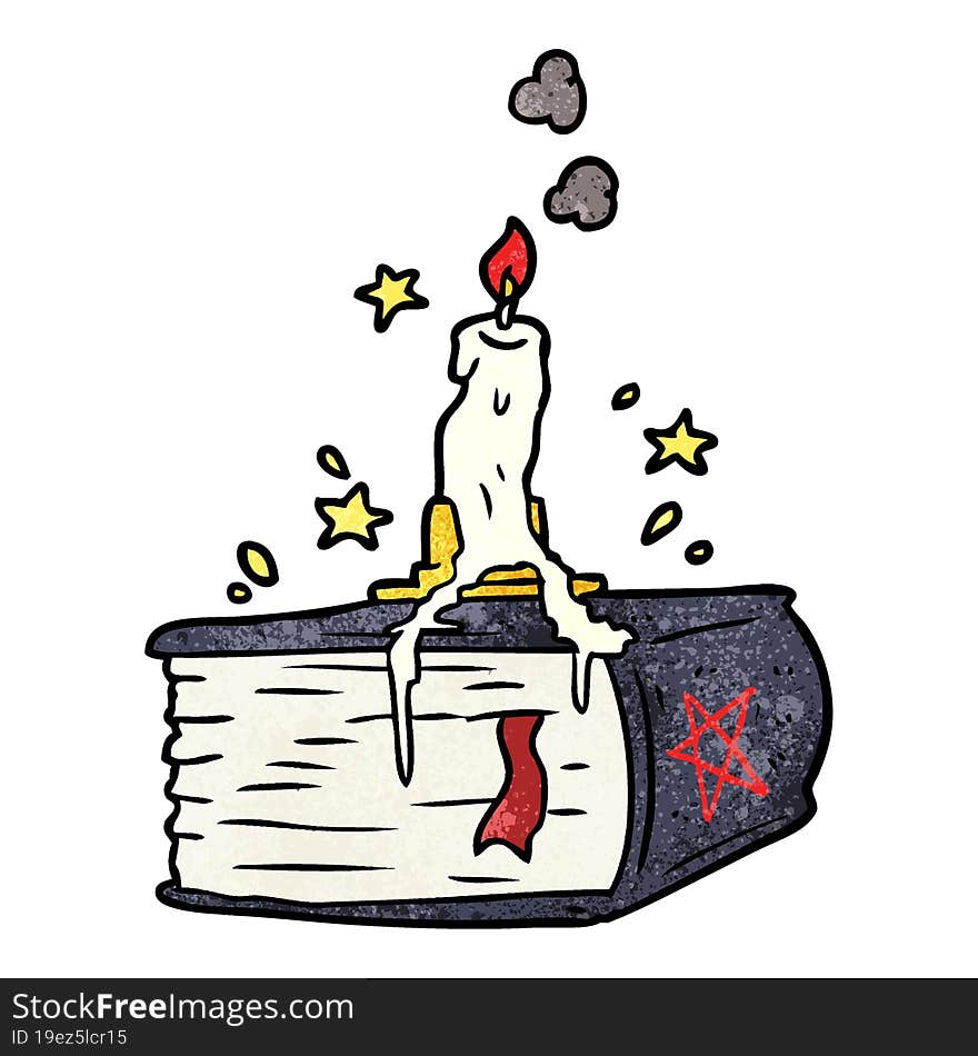 cartoon spooky spellbook with dribbling candle. cartoon spooky spellbook with dribbling candle