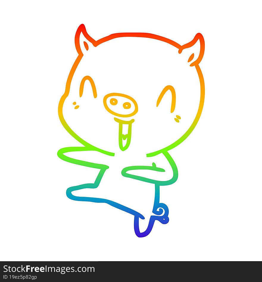 rainbow gradient line drawing of a cartoon pig dancing