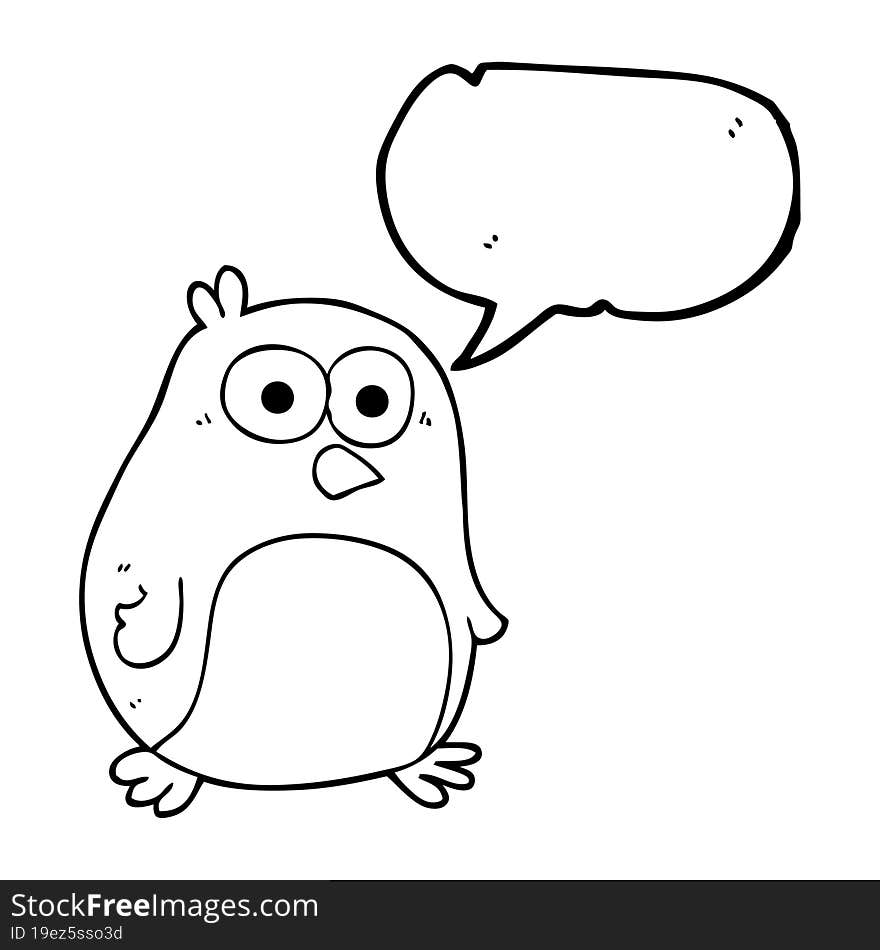 freehand drawn speech bubble cartoon penguin