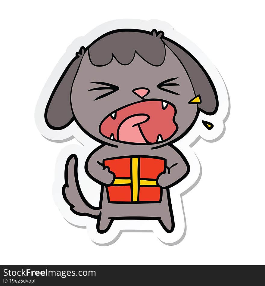 Sticker Of A Cute Cartoon Dog With Christmas Present